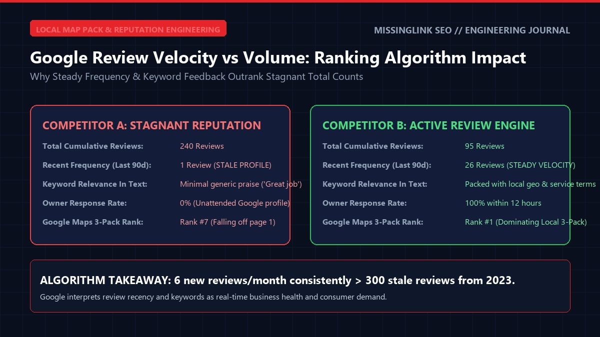 Google Review Velocity vs Volume Local Map Pack Algorithm Impact Comparison