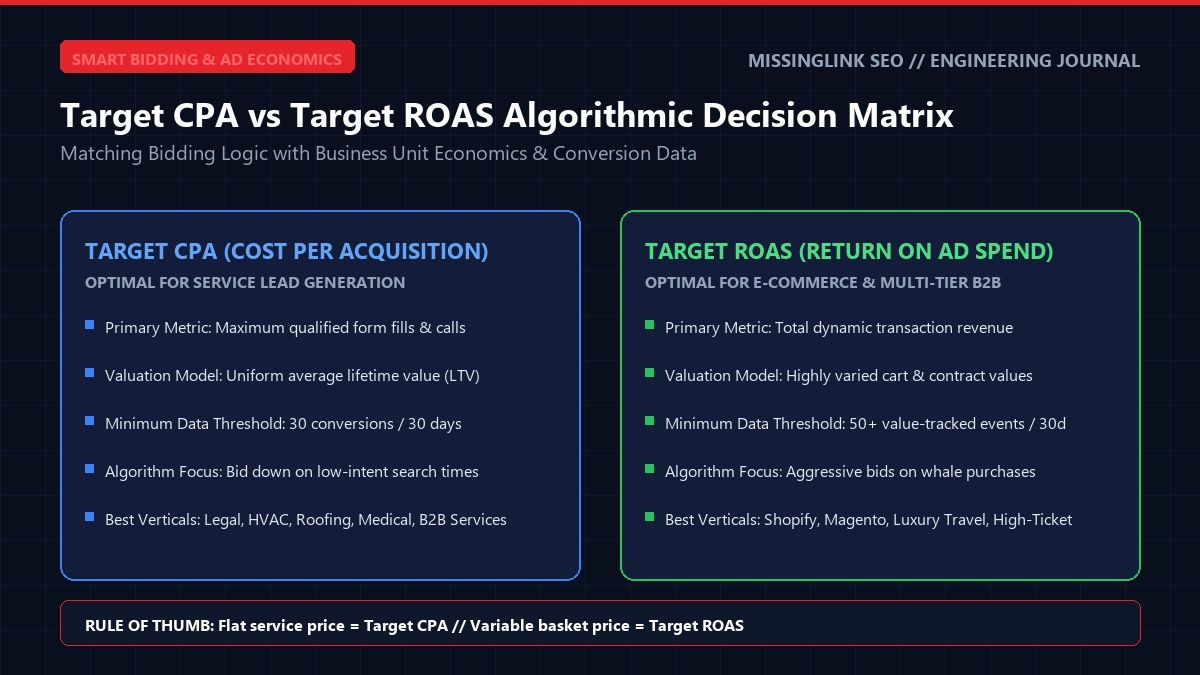 Target CPA vs Target ROAS Algorithmic Decision Matrix and Data Thresholds